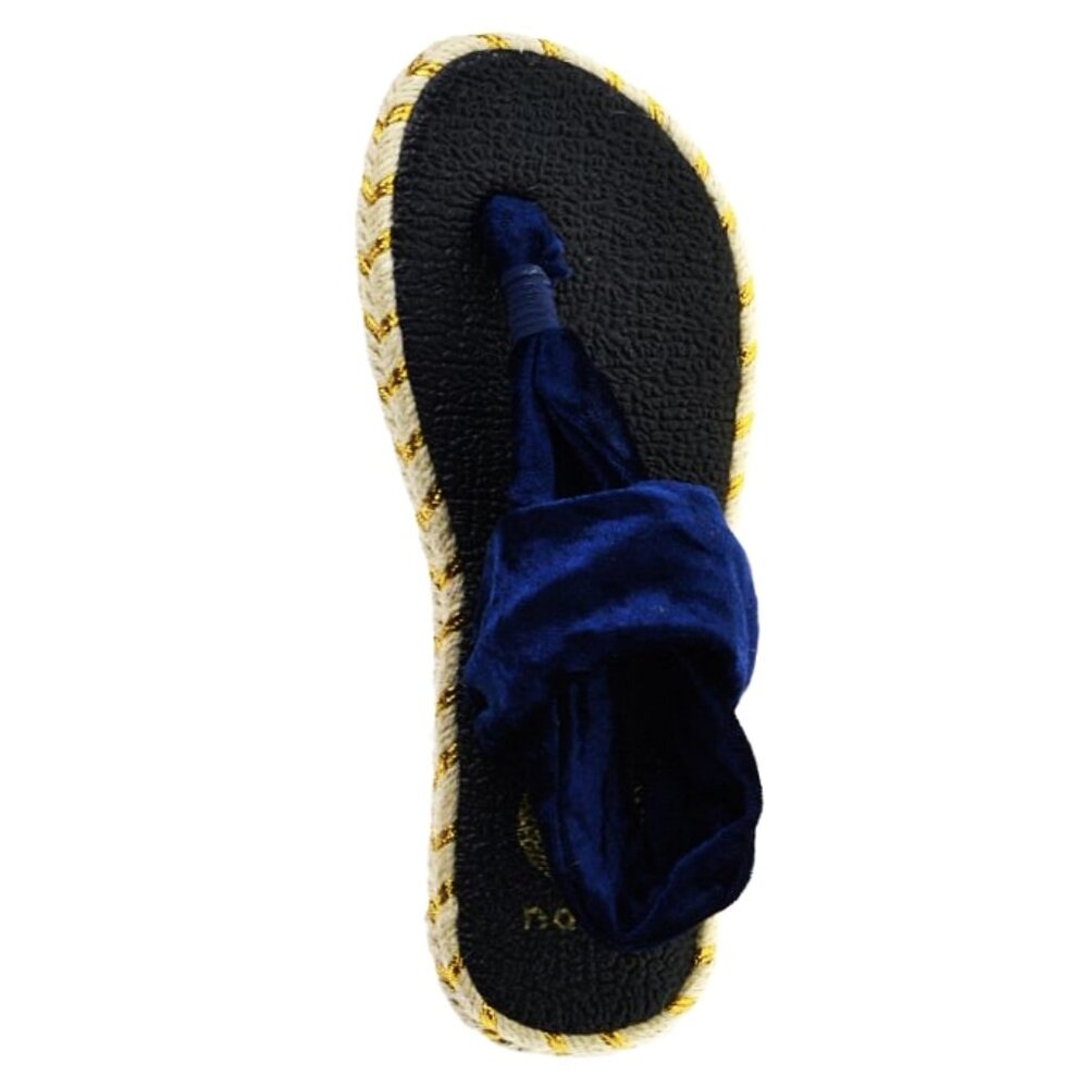 Nalho Ganika Sandals Velvet Blue Gold Yoga Mat Memory Foam Comfort Espadrilles 6